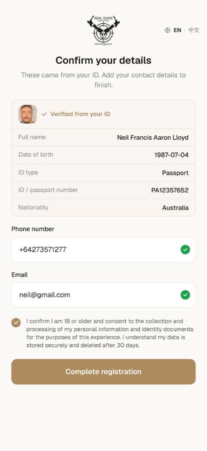 Confirm details from scanned ID
